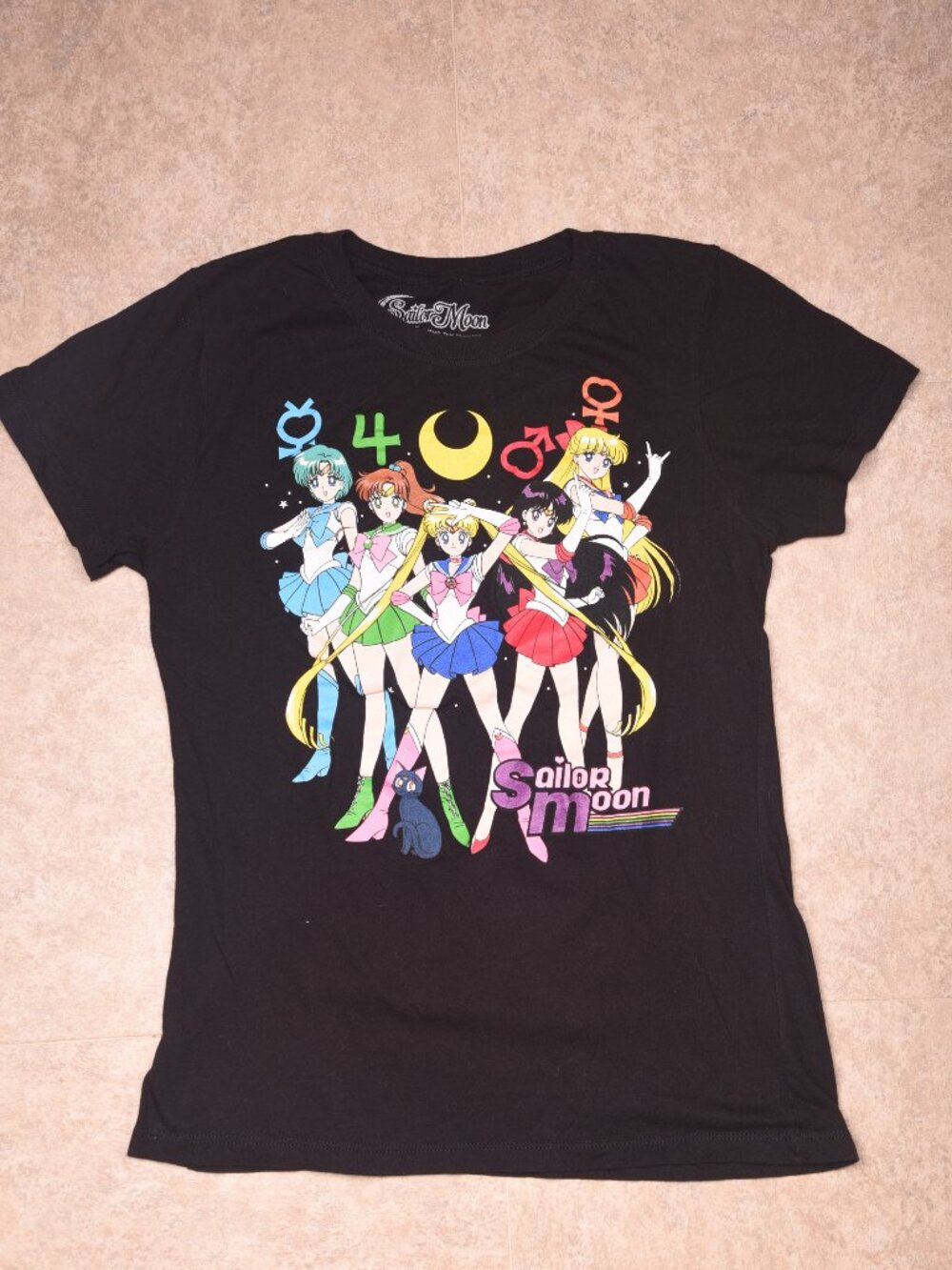Women's Black Sailor Moon 100% Cotton T-Shirt Size Large
